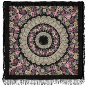 Wool shawl wrap for woman Russian Pavlovo Posad Scarf with Wool Fringe - 353 - Prayer 146cm x 146cm